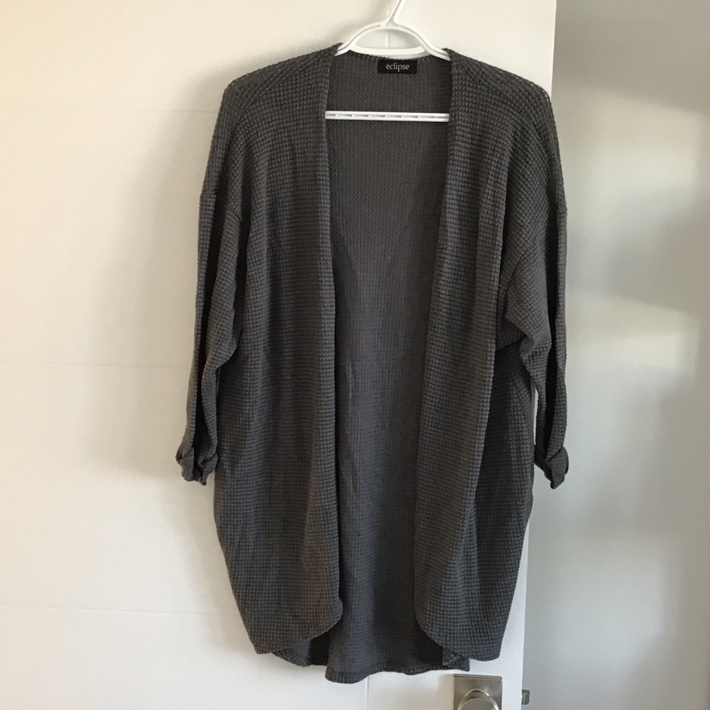Eclipse Charcoal Waffle Knit Draped Cardigan